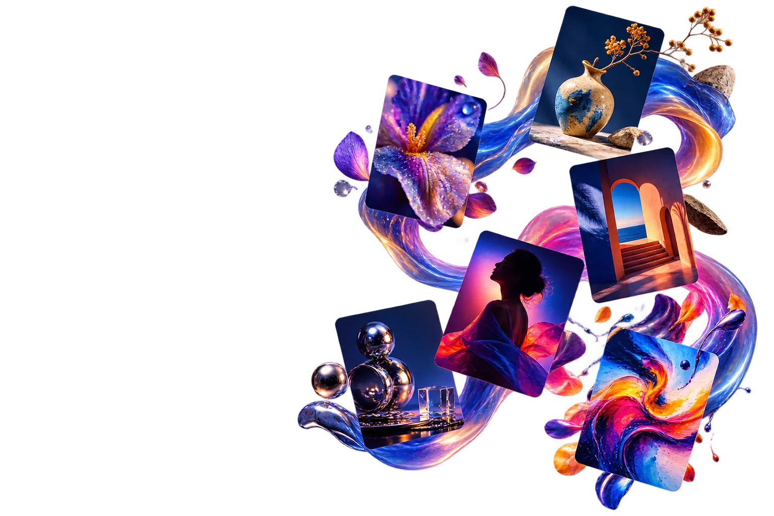 A flowing constellation of creative images generated with Paintune.