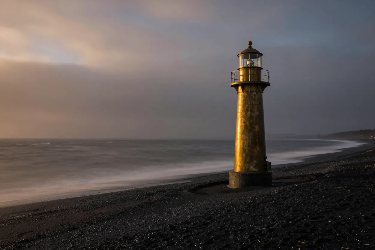 A lighthouse, almost entirely obscured by noise.