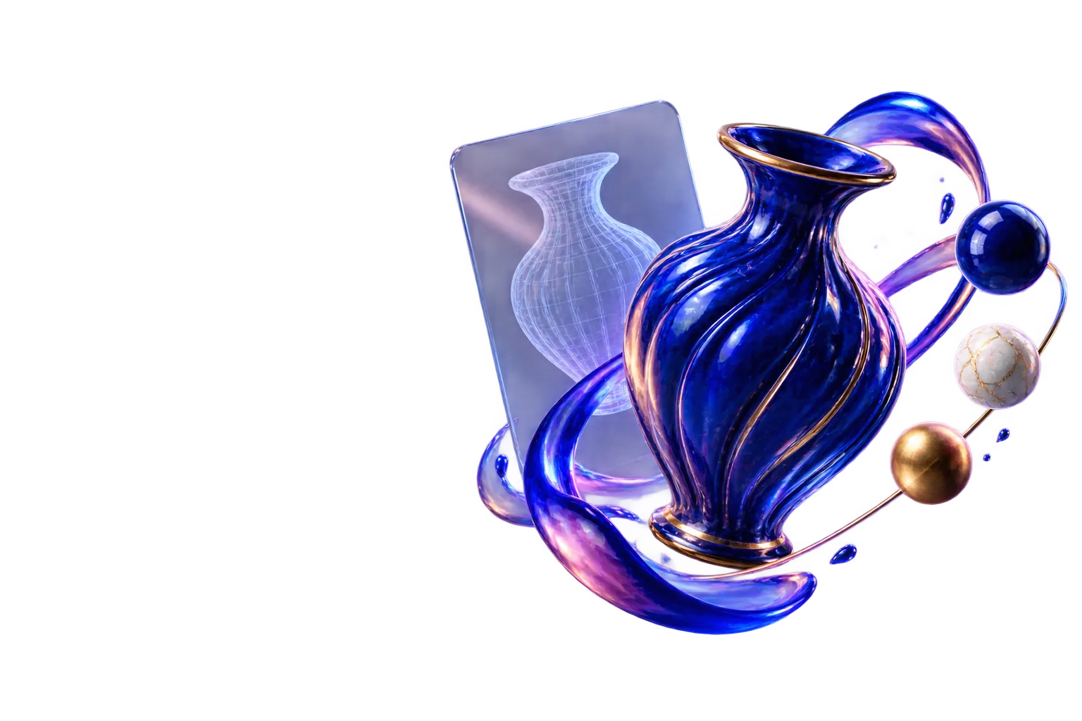 A cobalt ceramic vase visualising Paintune's product controls and creative refinement.